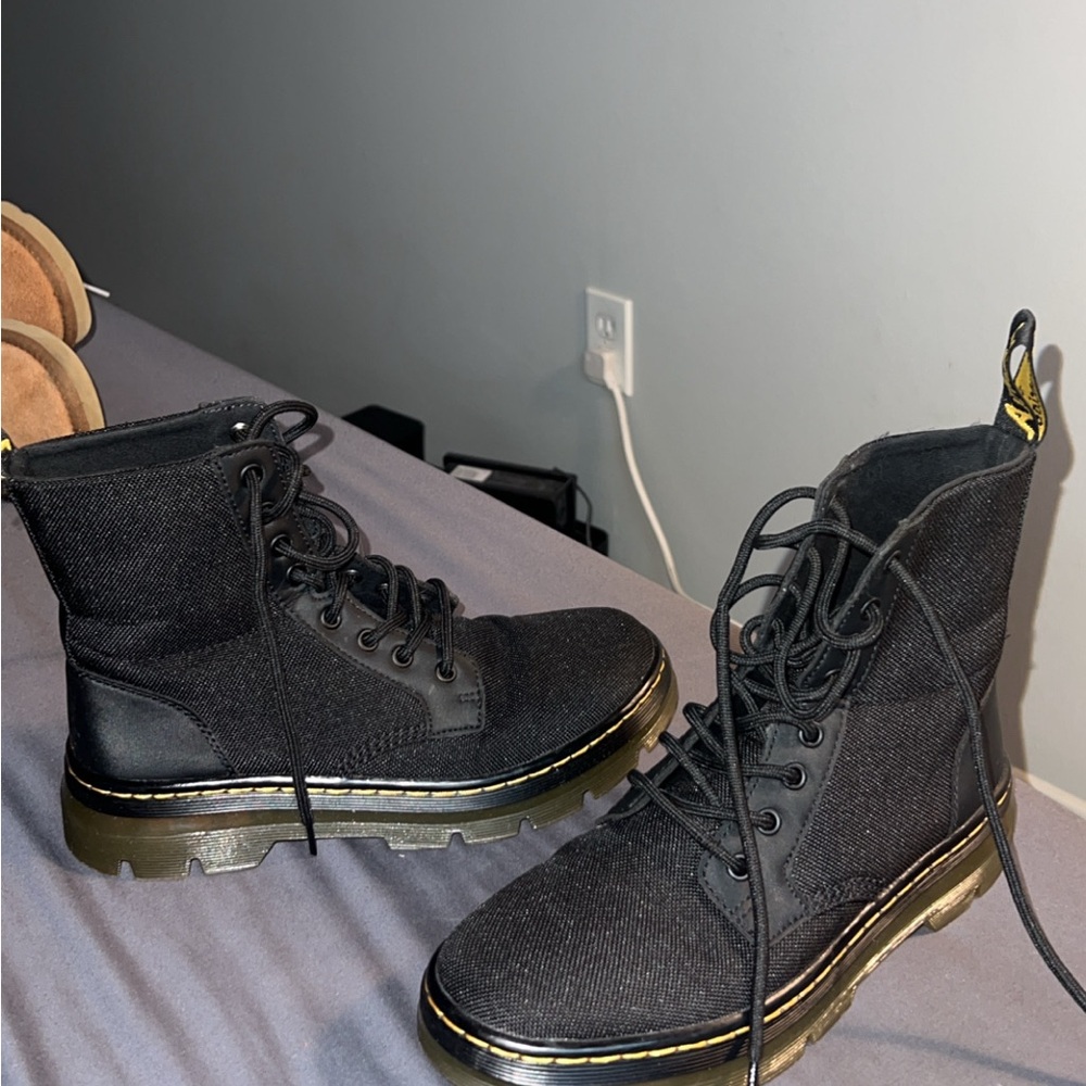 Black Lace-Up Boots with Yellow Accents